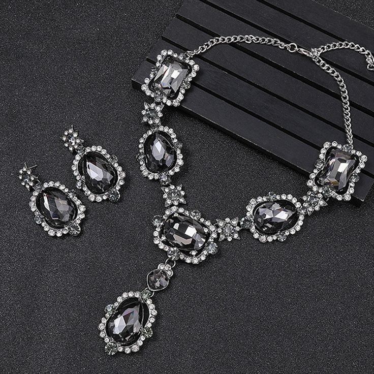 Gray Statement Jewelry Accessories Elegant Ladies Pageant Evening Crystal Rhinestone Earrings and Accessories Elegant, Elegant Ladies, Choker Necklace Set, Elegant Accessories, Rhinestone Earrings, Elegant Woman, Statement Jewelry, Crystal Rhinestone, Necklace Set