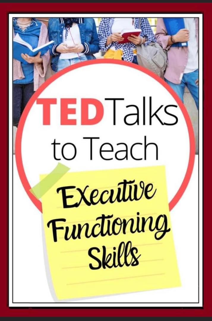 a group of people standing next to each other with the words ted talks to teach executive functioning skills