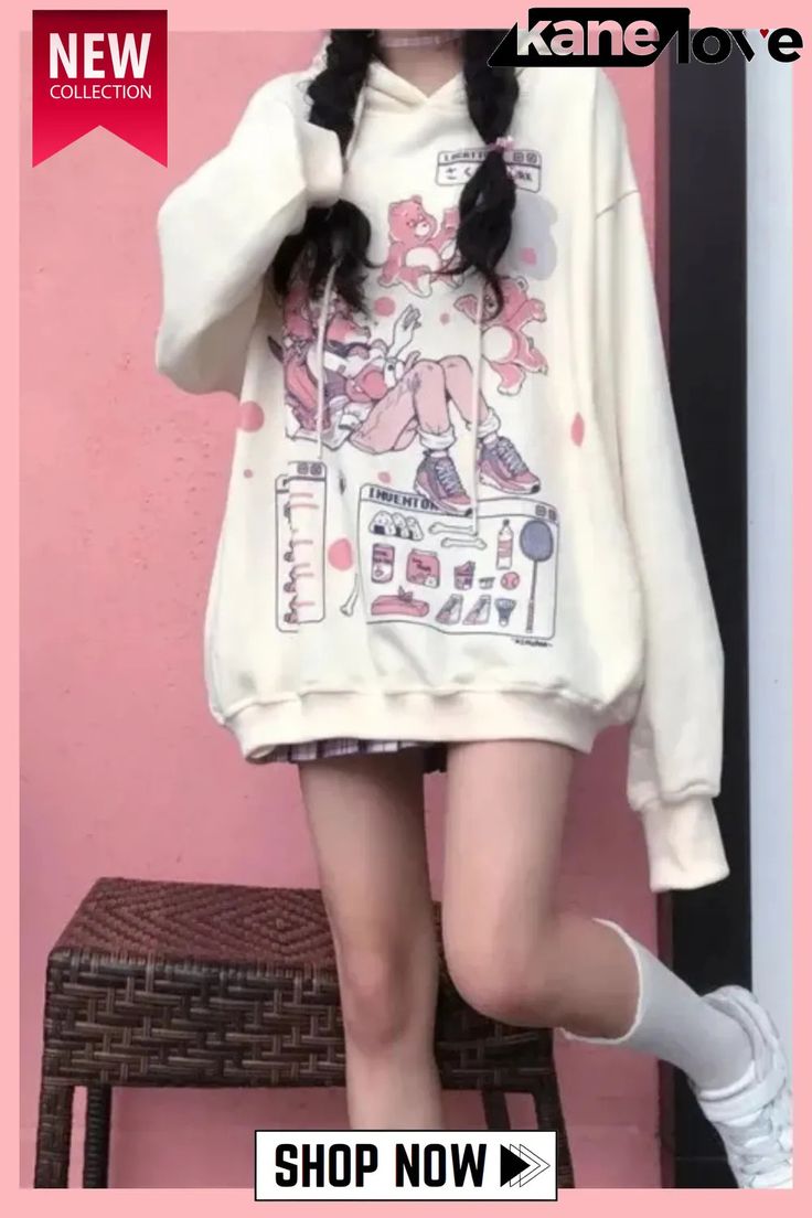 Women Casual and Chic Print Oversized Hoodie Kawaii Hoodie, Hoodies Sweaters, Kawaii Fashion Outfits, Selling Products, Oversized Hoodie, Shopping Center, Chic Woman, Oversize Hoodie, Kawaii Fashion