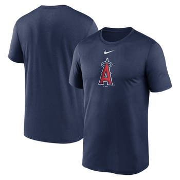 The Men's Nike Navy Los Angeles Angels Legend Fuse Large Logo Performance T-shirt is the perfect way to show your support for the Los Angeles Angels. Made from breathable polyester, this T-shirt features Dri-FIT technology to keep you cool and comfortable all game long. The large screen print graphic of the Angels logo on the front will let everyone know who you're rooting for. Whether you're at the stadium or watching the game at home, this T-shirt is a must-have for any Angels fan. Dri-FIT tec Nike Crew Neck, Angels Logo, Los Angeles Angels, Print Graphic, Mens Navy, Nike Tops, Men's Nike, Screen Print, Shout Out