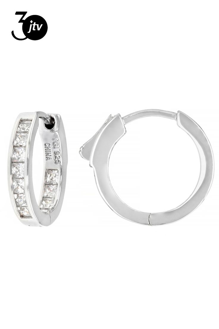 Bella Luce �� white diamond simulant 1.75ctw princess cut, rhodium over sterling silver hoop earrings. Measure approximately 5/8"L x 1/8"W and have hinged backings. Classic Silver Channel Set Huggie Earrings, Classic Silver Huggie Earrings Channel Set, Hypoallergenic Diamond Hoop Earrings In White Gold, White Gold Cubic Zirconia Channel Set Earrings, Classic Sterling Silver Hoop Earrings Channel Set, White Gold Sterling Silver Channel Set Huggie Earrings, White Gold Sterling Silver Huggie Earrings Channel Set, White Gold Small Hoop Earrings Channel Set, Sterling Silver Huggie Earrings Channel Set