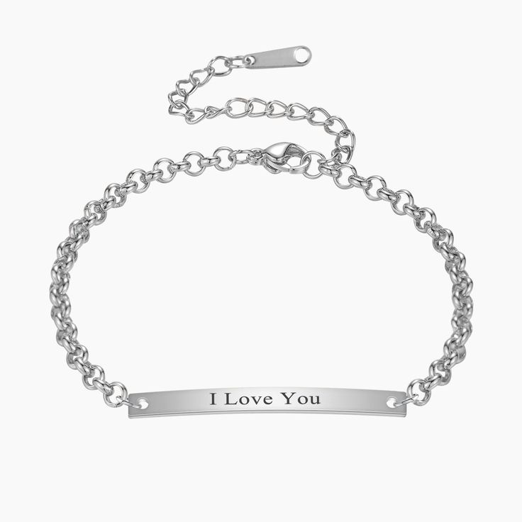 Engraved Bar Bracelet | Dorado Fashion Personalized Adjustable Metal Chain Bracelet, Elegant Stainless Steel Bracelet With Custom Name, Trendy Personalized Name Bracelet For Mother's Day, Minimalist Bracelets With Engraving Option For Gifts, Minimalist Metal Bracelets For Mother's Day, Personalized Metal Bracelets For Mother's Day, Personalized Stainless Steel Bangle Name Bracelet, Personalized Metal Name Bracelet As Gift, Elegant Stainless Steel Name Bracelet