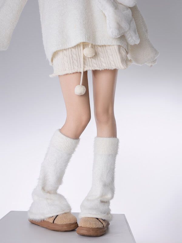 Material: Artificial fiber fleece Color: White, Black Soft White Knee-high Socks For Winter, Casual White Knee-high Socks For Winter, Cozy Warm Leg Warmers For Fall, Cozy Fall Leg Warmers, Cozy Leg Warmers For Fall, Warm Knee-high Socks For Winter, Cozy Knee-high Winter Socks, Winter Soft Knit Bottoms, Cozy Warm Knee-high Socks For Winter