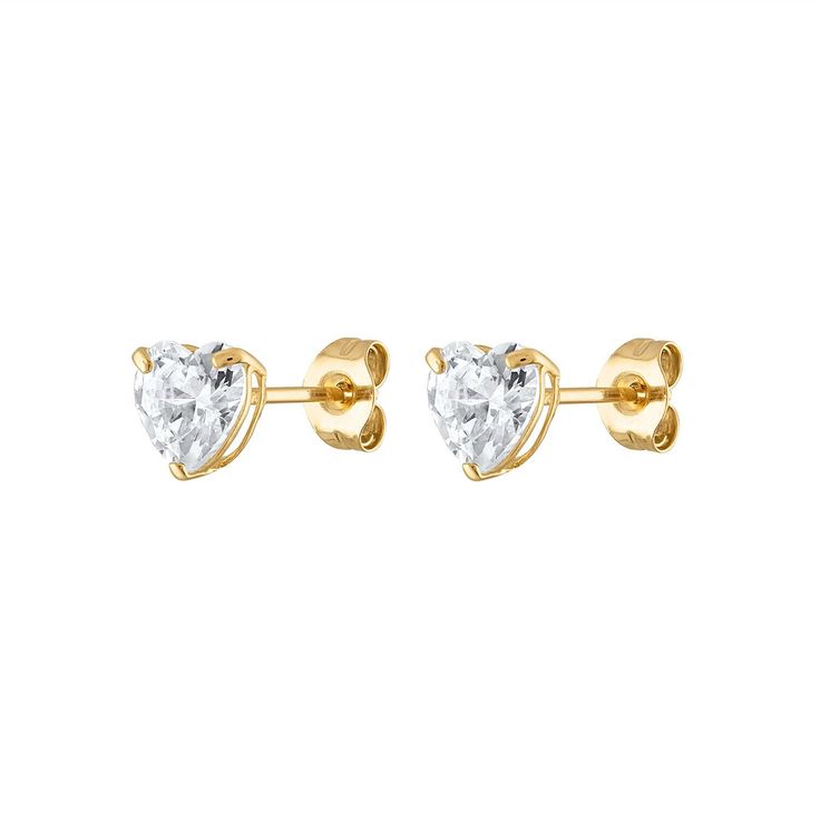 Heart Stud Earrings 14K Gold Product Details  Show off your style with these stunning stud earrings. These 14K Gold earrings are sure to turn heads and add a hint of luxury to any outfit! Indulge in a timeless classic and radiate sophistication. Solid 14K Gold - Crafted with only the finest materials made to last. Flawless Cubic Zirconia Stone Earring Back - Post earrings secure comfortably with friction backs. A Timeless Classic - A beautiful piece of jewelry that will never go out of style. Size: 5MM X 5MM Sold As a Pair Best of all... All our jewelry comes with a 30-day 100% money-back guarantee. This means if the jewelry is not as you thought you'll get every last cent refunded to you.  So what are you waiting for?   Click "Add To Cart" Before They're All Gone! Classic Heart Earrings With Brilliant Cut For Formal Occasions, Classic Brilliant Cut Heart Earrings For Formal Occasions, Classic Heart-shaped Earrings For Formal Occasions, Classic Heart Cut Diamond Earrings, Classic Heart Earrings With Prong Setting For Anniversary, Classic Diamond Cut Heart Earrings For Anniversary, Classic Diamond Cut Earrings For Valentine's Day, Classic Gold Heart Earrings For Formal Occasions, Classic Pierced Earrings For Valentine's Day