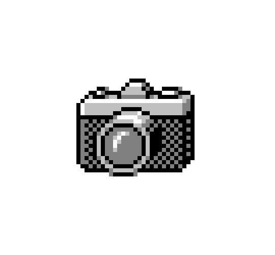 an old camera pixeled in black and white