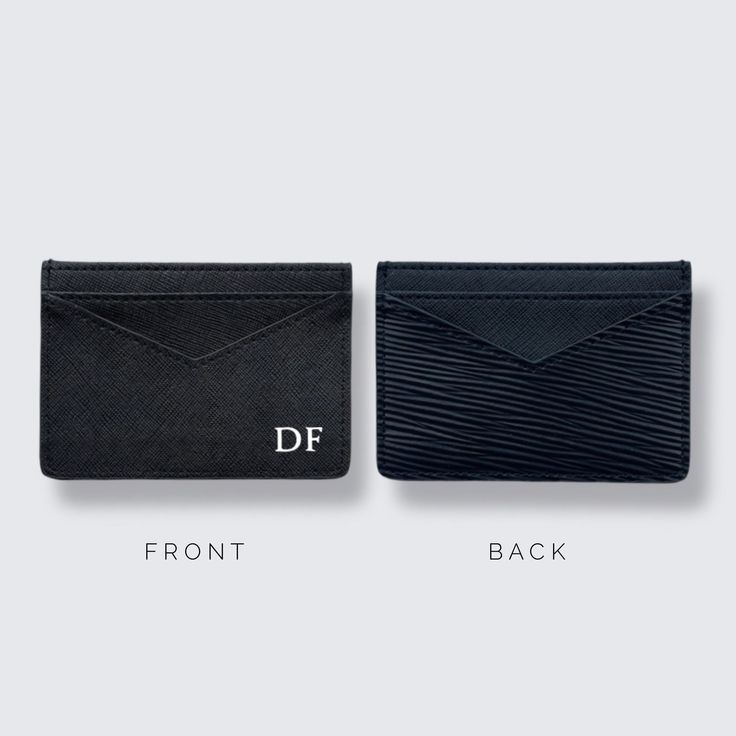 This lightweight and stylish card holder features four card slots. Available in classic black, it's slim enough to slip into your pocket. Make it unique by adding initials in the colour of your choice. Want your card holder gift wrapped? Add gift wrapping and it will arrive in a branded bag so you can send it directly to the recipient. Interested in seeing our other fabulous products? Click here: www.etsy.com/shop/aflondonshop Shipping: Ready to ship in 5 - 10 business days. If you need this quicker please contact me before ordering. Size: 10cm x 7cm Luxury Designer Bifold Card Holder, Classic Black Card Holder, Black Envelope Wallet For Daily Use, Modern Formal Card Holder With Card Slots, Minimalist Black Card Holder For Daily Use, Classic Black Card Holder For Daily Use, Formal Black Card Holder With Card Slots, Modern Black Card Holder For Formal Use, Modern Black Card Holder For Formal Occasions