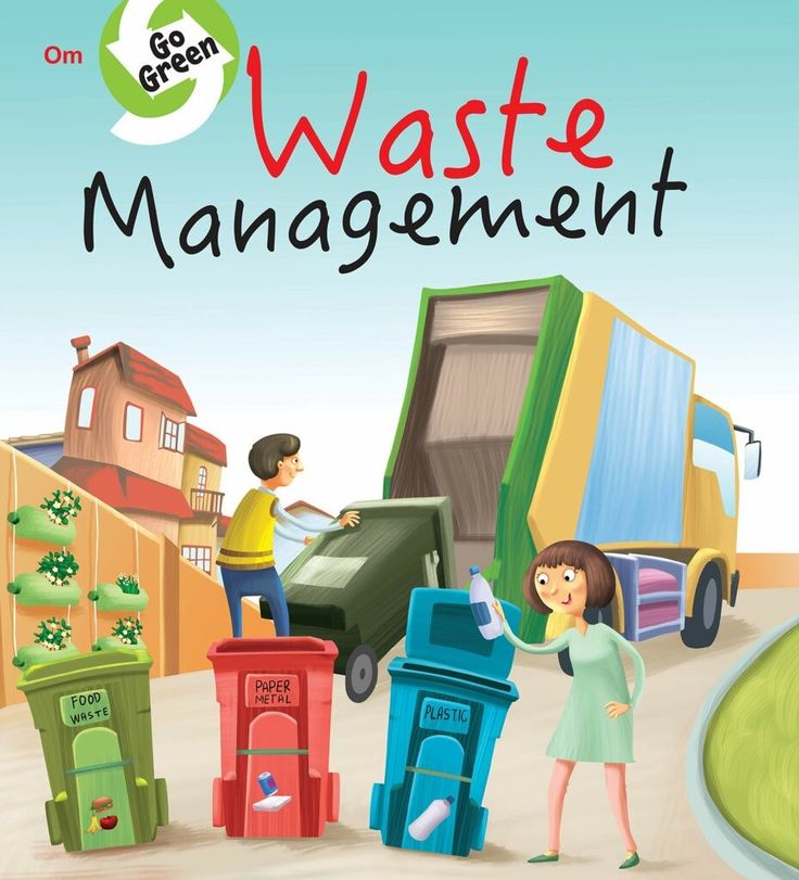 the children are looking at trash cans and garbage cans in front of a truck that says,'go green waste management '