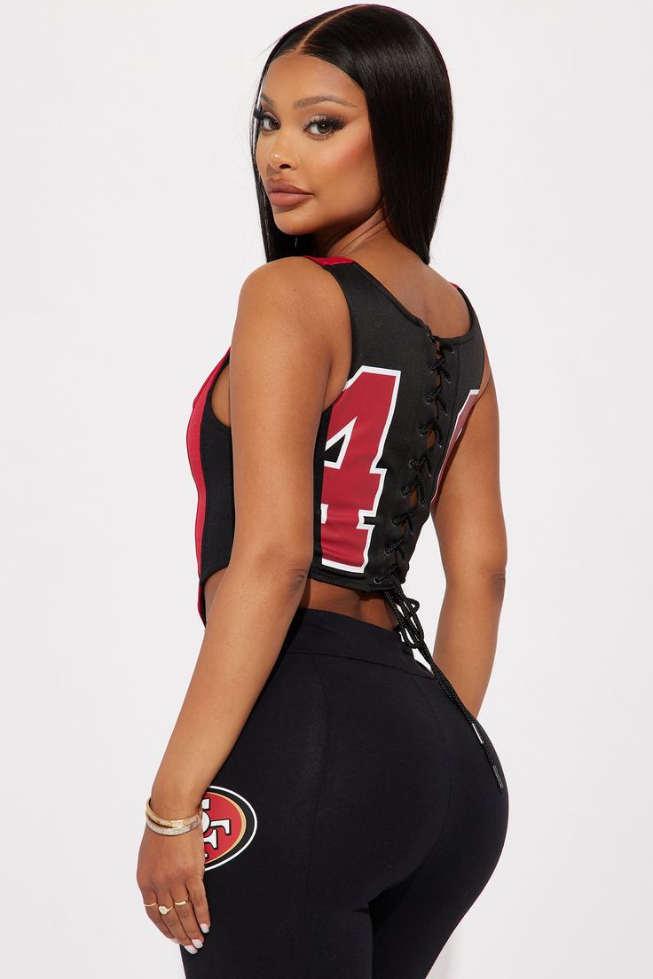 Available In Red/Black. Corset Square Neck Sleeveless 49ers Graphic Front And Back Screen Lace Up Back Cropped Disclaimer: Due To The Printing Process A Difference In Saturation May Occur. Each Garment Is Unique. Shell: 100% Polyester Lining: 95% Polyester 5% Spandex Imported | 49ers Halftime Show Corset Top in Red/Black size XS by Fashion Nova Glam Closet, Halftime Show, Fashion Nova Models, Black Love Art, Black Corset, Happy Heart, Black Beauty, Black Love, Corset Top