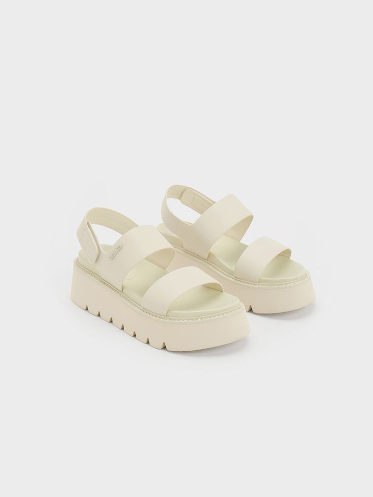 Chalk Chunky Flatform Sandals - CHARLES & KEITH International Sandal Online, Size Chart For Kids, Chunky Sandals, Flatform Sandals, Faux Leather Heels, Charles Keith, Velcro Straps, Floral Maxi, Belt Size