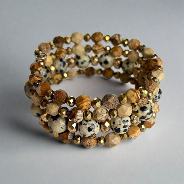 dalmatian jasper wrap bracelet Multi-strand Wrap Bracelet With Faceted Beads, Multi-strand Faceted Beads Wrap Bracelet For Jewelry Making, Gold Bohemian Wrap Bracelet With Faceted Beads, Bohemian Wrap Bracelet With Faceted Round Beads, Spiritual Wrap Bracelet With Faceted Beads, Bohemian Multi-strand Gold Beaded Bracelets, Bohemian Multi-strand Gold Bracelets, Gold Multi-strand Bohemian Bracelets, Bohemian Gold Multi-strand Beaded Bracelets