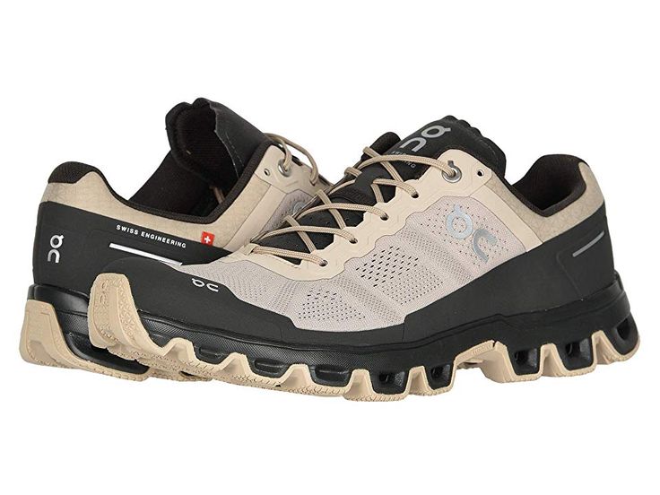 On Cloudventure - Men's Running Shoes : Sand/Shadow : Reach the top and beyond in the On Cloudventure trail-runner shoe. Designed to provide a responsive ride that flexes with the foot over uneven ground. Predecessor: None. Stability: Neutral. Cushioning: Lightweight, flexible response. Surface: Trail. Differential: 6 mm. Technical engineered two-layer mesh upper provides enhanced breathability and ventilation. Padded tongue and collar. Lace-up closure. Protective rubber toe cap. Heel pull loop. Functional Lace-up Walking Shoes For Trail Running, Air Max Cushioned Lace-up Walking Shoes, Sporty Low-top Hiking Boots With Air Cushioning, Casual Trail Running Shoes With Air Max Cushioning, Functional Athletic Fit Sneakers For Walking, Athleisure Walking Shoes With Air Max Cushioning For Outdoor, Outdoor Athletic Fit Sneakers With Air Max Cushioning, Outdoor Sneakers With Air Max Cushioning, Sporty Walking Shoes With Air Max Cushioning For Outdoor