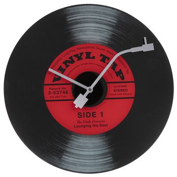 the vinyl record clock is black and red