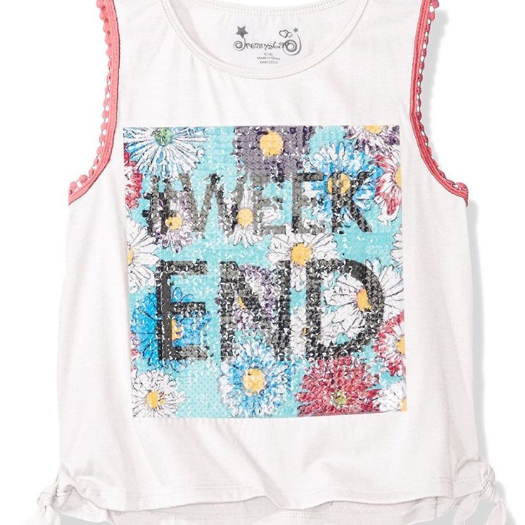 Dreamstar Little Girls "Weekend" Floral Sequin Applique Sleeveless Graphic Tank Top T-Shirt With Side Ties At Hem And Crochet Ball Pom Pom Trim. Tag# Casual Summer Spring Graphic Sequin New With Tags $26.00 Msrp Size: Kids Children's Youth Medium 10/12 Style# 130018g Color: Coral White Fabric: 60% Cotton, 40% Polyester Care: Machine Washable *Bundle Liked Items To Receive Order/Shipping Discount* Cheap Girls Clothes, Color Coral, Girls Tees, Star Girl, Knit Tees, Girls Long Sleeve, Birthday Shirts, Girls Tshirts, Shirts For Girls