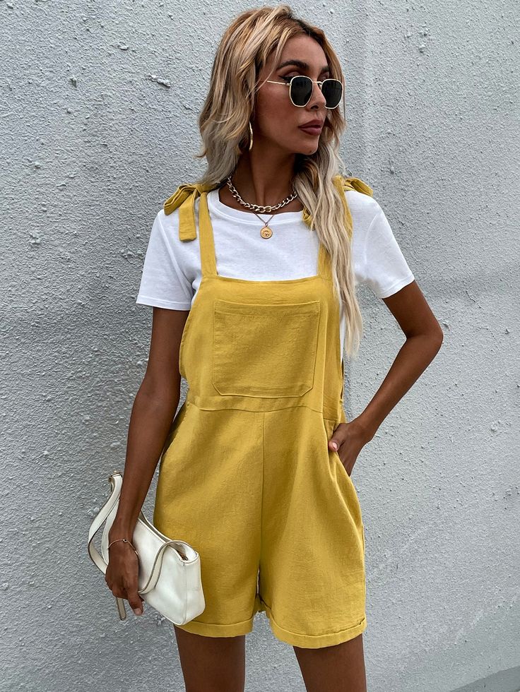 Casual Linen Pants, Short Overalls, Pretty Shorts, Linen Casual, Weave Style, Cuffed Shorts, Overalls Women, Casual Jumpsuit, Linen Trousers