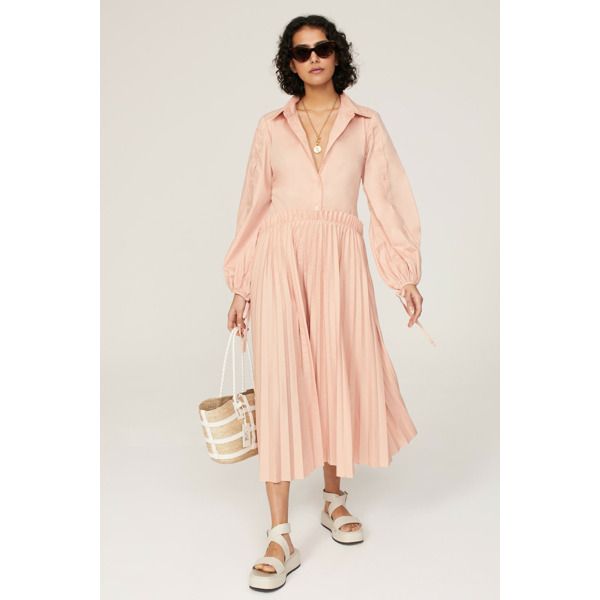 Pink poplin (65% Polyester, 35% Cotton). Hourglass. Long sleeves. Collar. Front button closure. 49" from shoulder to hemline. Imported. Bibhu Mohapatra, Pleated Shirt Dress, Rent Dresses, Pleated Shirt, Rent The Runway, Closet Designs, Pleated Skirt, Shirt Dress, Dress Up