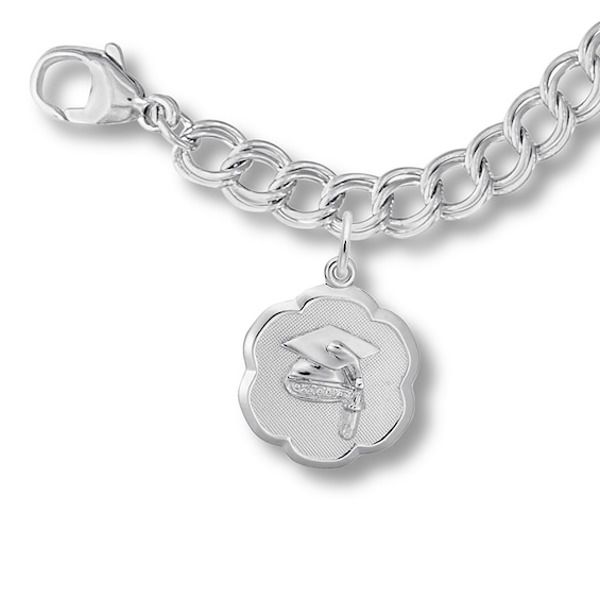 Go to the head of the class! This classic 7 charm bracelet includes a graduation cap charm to celebrate your favorite grad. The bracelet secures with a lobster clasp. Crafted in sterling silver, the bracelet is from the Rembrandt Charms® Collection. Graduation Bracelet, Graduation Jewelry, Jewelry Advice, White Bracelets, Rembrandt, The Class, Graduation Cap, Gemstone Bracelets, Sterling Silver Charm