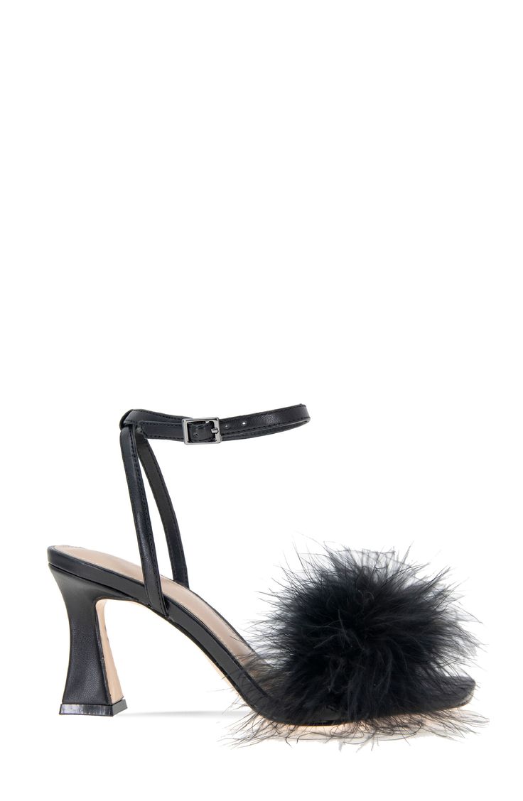 Turn up the volume in your next party look with this strappy sandal flaunting a tuft of fluffy faux feathers and a flared heel. 3" heel Adjustable ankle strap with buckle closure Memory foam-cushioned footbed Textile faux-feather and synthetic upper/synthetic lining and sole Imported Glamorous Formal Heels With Feathers, Feathered Open Toe Evening Sandals, Evening Open Toe Sandals With Feathers, Feathered Open Toe Sandals For Party, Feathered Heels With Round Toe For Summer, Elegant Open Toe Sandals With Feather Trim, Formal Open Toe Sandals With Feathers, Spring Glamorous Heels With Feather Trim, Glamorous Spring Heels With Feather Trim