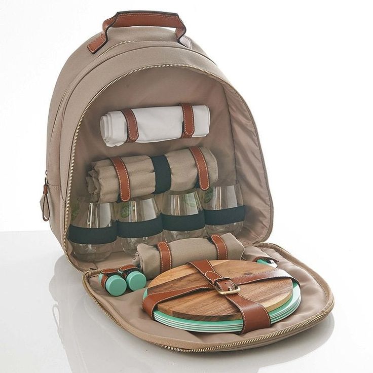 an open backpack with several items in it