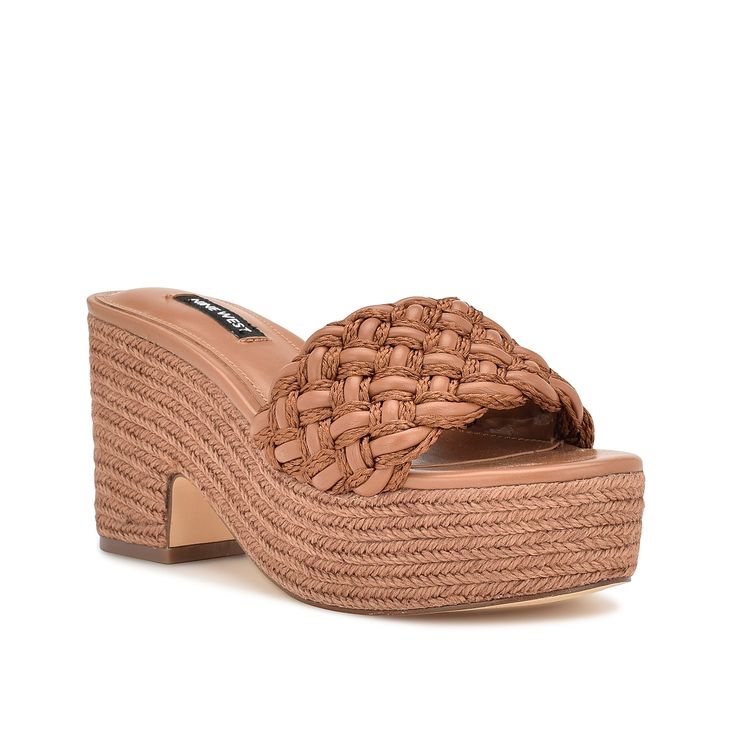 Nine West-Roxana Espadrille Platform Sandal Your warm weather look gets a glamorous touch with the Roxana espadrille sandal from Nine West. Striking woven details on the upper add elegance to this slip-on sandal that is set atop a stylish espadrille platform and heel. Birkenstock Styles, Espadrilles Platform, Espadrille Sandals, Active Wear Outfits, Brown Sandals, Sneaker Brands, Athletic Sneakers, Platform Heels, Mens Socks