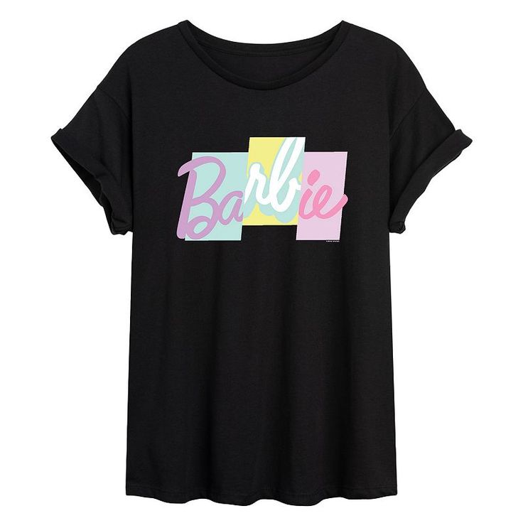 Sweeten up your style with this colorful juniors' Barbie graphic tee. Sweeten up your style with this colorful juniors' Barbie graphic tee. BARBIE™ and associated trademarks and trade dress are owned by, and used under license from, Mattel. ©2022 Mattel. Crewneck Rolled short sleeves Flowy fitFABRIC & CARE Cotton, polyester Machine wash Imported Size: Medium. Color: Black. Gender: female. Age Group: kids. Trendy Multicolor T-shirt With Text Print, Playful Letter Print T-shirt, Trendy Multicolor Top With Slogan, Pop Culture Multicolor Letter Print Tops, Playful Black T-shirt With Graphic Print, Multicolor Letter Print Pop Culture Tops, Multicolor Letter Print Tops In Pop Culture Style, Barbie Tshirt Ideas, Barbie Graphic Tee