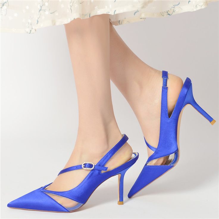 Shop Royal Blue Clear Satin Slingbacks Heels Closed Toe Cross Strap Bridal Shoes color Royal Blue for Anniversary, Dancing Club, Party, Wedding, Work with worldwide Free shipping & Free return. Blue Slingback Heels With 4-inch Heel, Blue Ankle Strap Slingback Pumps With 4-inch Heel, Blue Slingback Pumps With 4-inch Heel For Evening, Summer Blue Pointed Toe Kitten Heels, Blue Pointed Toe Kitten Heels For Summer, Blue Open Heel Slingback Pumps For Evening, Blue Summer Party Slingback Sandals, Elegant Blue Slingback Pumps With 4-inch Heel, Blue High Heel Slingback Sandals For Spring