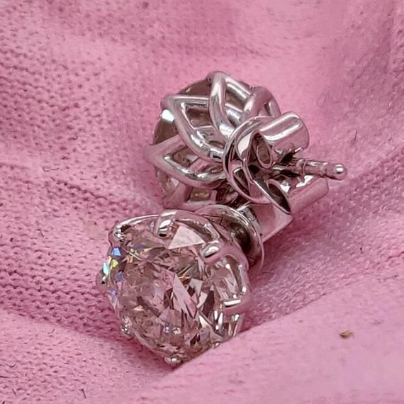 2 Carat Stud Diamond Earrings, White Gold Earrings, #jewelry #earrings @EtsyMktgTool #14kwhitegold #diamondearrings #bridalearrings Flower Diamond Earrings, Earrings White Gold, Pear Cut Engagement Rings, Engagement Earrings, Solitaire Earrings, White Gold Diamond Rings, White Gold Earrings, Diamond Shop, Earrings White