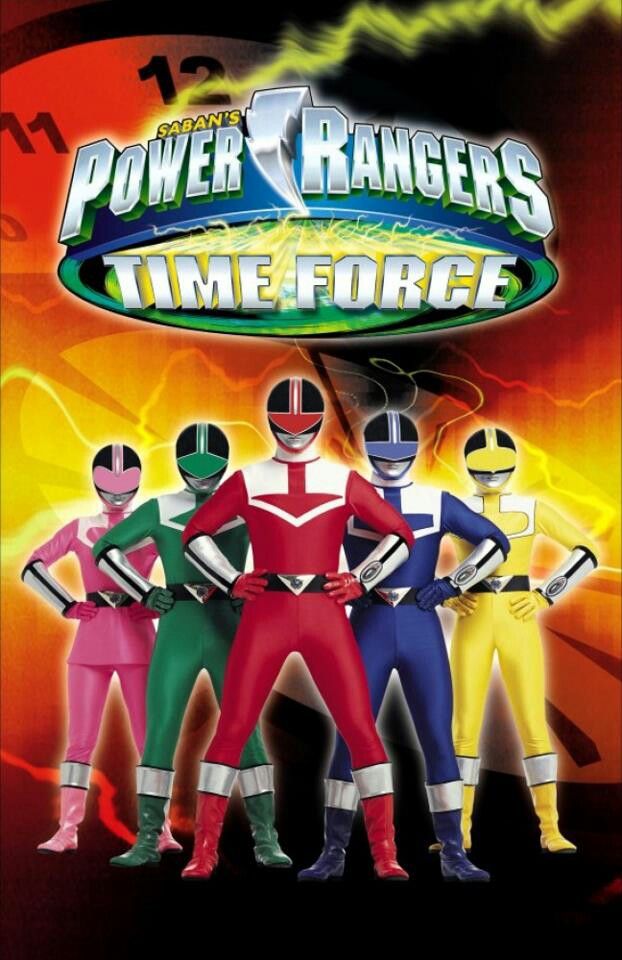 the power rangers time force poster is shown in front of an advertisement for their show