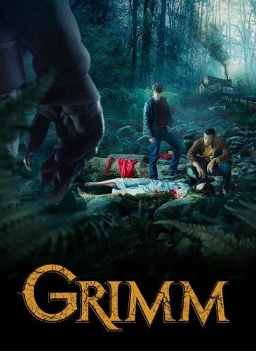 the poster for grimm shows two people in the woods, one holding a dead body