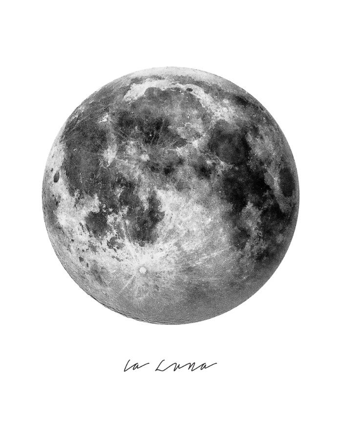 an ink drawing of the moon with caption la luna written in spanish on it