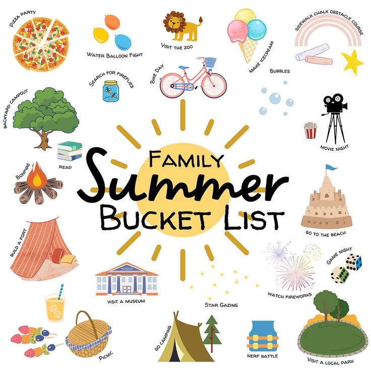 the family summer bucket list is shown