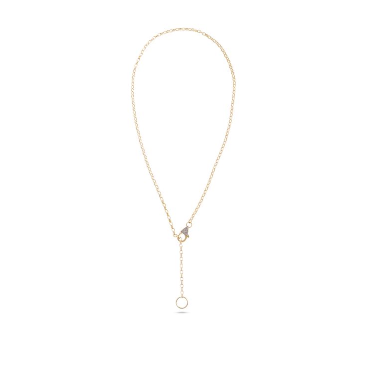 Luxe Diamond Chain Lariat Necklace Everyday Diamond Chain Jewelry, Luxury Lariat Jewelry With Cable Chain, Luxury Lariat Cable Chain Jewelry, Luxury Lariat Jewelry With Single Cut Diamonds, Luxury Lariat Necklace With Single Cut Diamonds For Gift, Yellow Gold Lariat Necklace With Single Cut Diamonds, Luxury Diamond Lariat Jewelry, Yellow Gold Single Cut Diamond Lariat Necklace, Fine Jewelry Lariat Necklace With Single Cut Diamonds