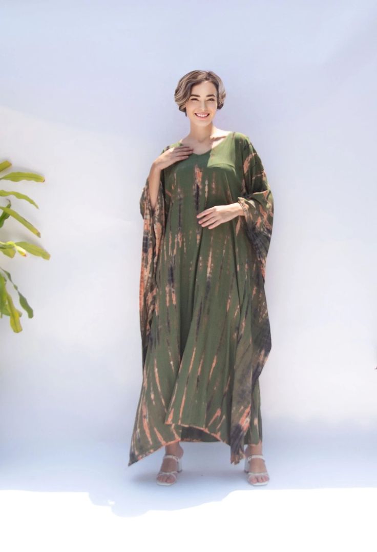 Olive Kaftan Plus Size, Loose Fit, Maxi Length Kaftan Summer, Poolside Party Vacation Dress Holiday, Boho Maxi Chic Resort Kaftan Beach Wear - Etsy Bohemian Flowy Loose Maxi Dress, Bohemian Tunic Abaya For Vacation, Green Long Kaftan For Festival, Long Green Kaftan For Festival, Bohemian Oversized Maxi Dress, Oversized Bohemian Maxi Dress, Bohemian Tunic Maxi Dress, Bohemian Abaya With Kimono Sleeves For Vacation, Summer Long Abaya As Beach Cover-up