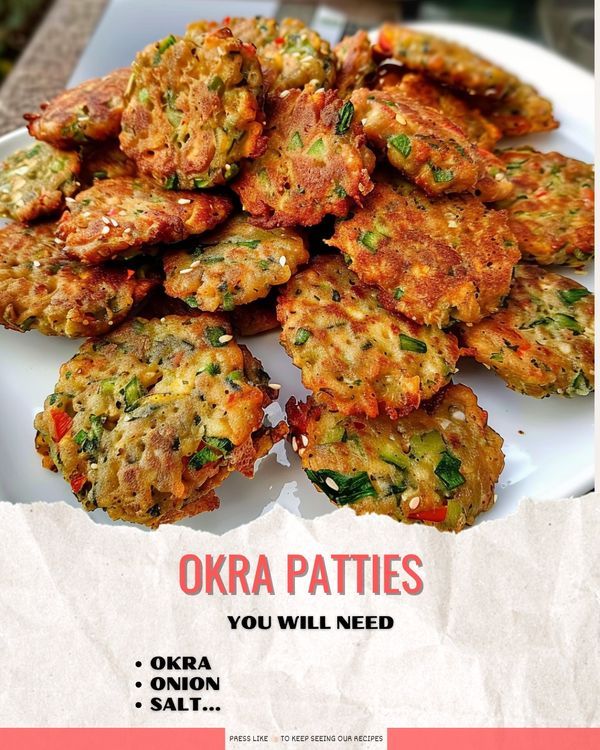 a plate full of food with the words okra patties you will need on it