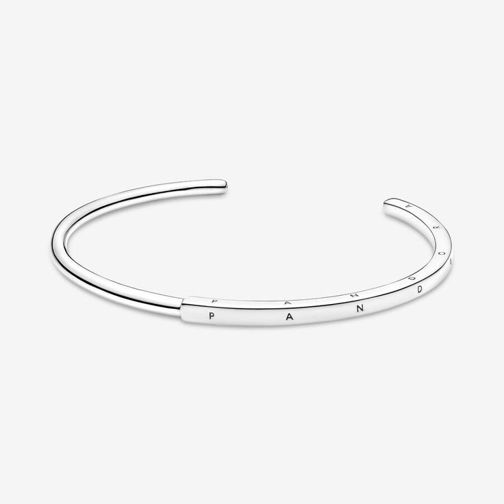 Pandora Signature I-D Open Bangle | Sterling silver | Pandora US O Monogram, Pandora Bangle, Pandora Logo, Pandora Armband, Open Bangle Bracelet, The Bangles, Charms Pandora, Bracelet Pandora, Snake Chain Bracelets