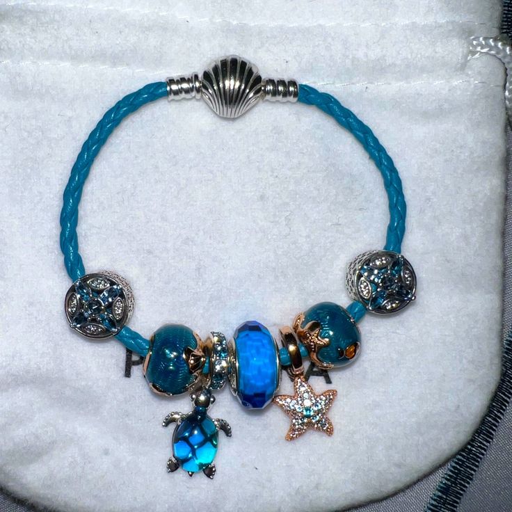 The Bracelet And Charms Are Brand New Elegant Blue Bangle Charm Bracelet, Luxury Blue Bangle Jewelry, Adjustable Blue Sterling Silver Bracelet With Silver Beads, Luxury Sterling Silver Turquoise Bracelet, Luxury Turquoise Sterling Silver Bracelets, Elegant Blue Sterling Silver Charm Bracelet, Blue Sterling Silver Round Bracelets, Light Blue Bangle Jewelry Gift, Blue Sterling Silver Bracelets