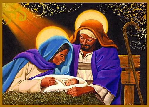 a painting of jesus and baby jesus in the manger