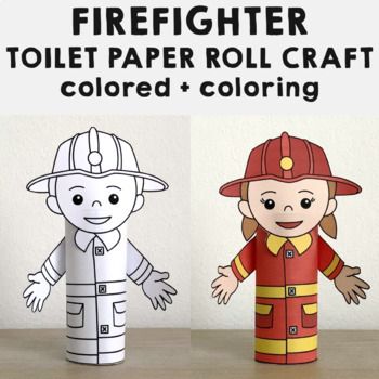 two paper dolls with firefighter and fireman on them, one is colored and the other is black and white