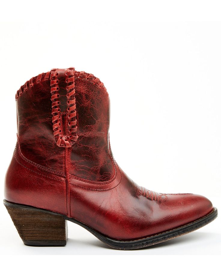 Shyanne Women's Sawyer Omaha Goat Western Fashion Booties - Round Toe , Red Western Snip Toe Fitted Heels, Western Snip Toe Heels, Western Fitted Snip Toe Heels, Western Style Fitted Snip Toe Heels, Fitted Western Heels With Snip Toe, Western Almond Toe Heels For Fall, Western Style Booties With Medium Width, Red Heeled Boots For Rodeo, Western Style Fitted Heels With Round Toe