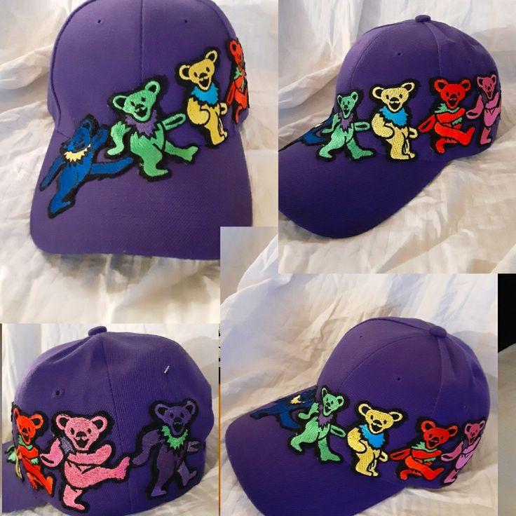 Purple Grateful Dead Hat, Grateful Dead Dancing Bears Hat, One Of A Kind Grateful Dead Hat, Custom Grateful Dead Hat, Rare Grateful Dead Hat, Handmade Grateful Dead Hat Playful Purple Adjustable Hat, Adjustable Purple Cap, Adjustable Purple Trucker Hat With Curved Brim, Casual Purple Baseball Cap With Curved Brim, Purple Baseball Cap One Size, Purple One Size Fits Most Baseball Cap, Casual Purple Cap, Purple Curved Brim Hat For Streetwear, Casual Adjustable Purple Hat