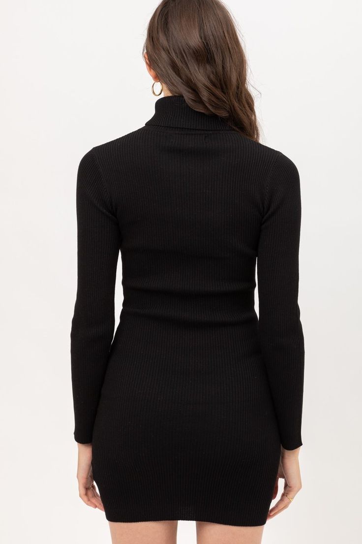 The perfect LBD! This long sleeve, turtle neck, ribbed little mini is sure to turn heads. From date night to all the Holiday festivities, this dress will carry you through in style and comfort with it's oh just right amount of stretch. 70% Viscose/ 30% Polyester Hand Wash/ Hang Dry Fitted with stretch and true to size Black Turtleneck Dress Booties, Velour Turtleneck Dress, Turtle Neck Tight Long Sleeve Dress, Sweater Dress With Boots Bodycon, Black High Neck Sweater. Dress, Black Sweater Dress 2022, French Study, Black Turtleneck Sweater Dress, Black Bodycon Dress Long Sleeve