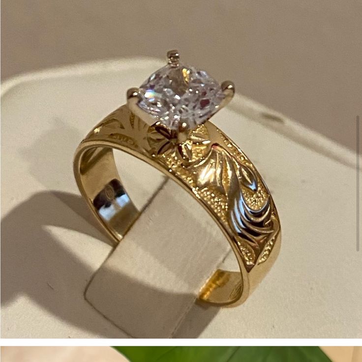 two different views of an engagement ring and the same one with a diamond in it