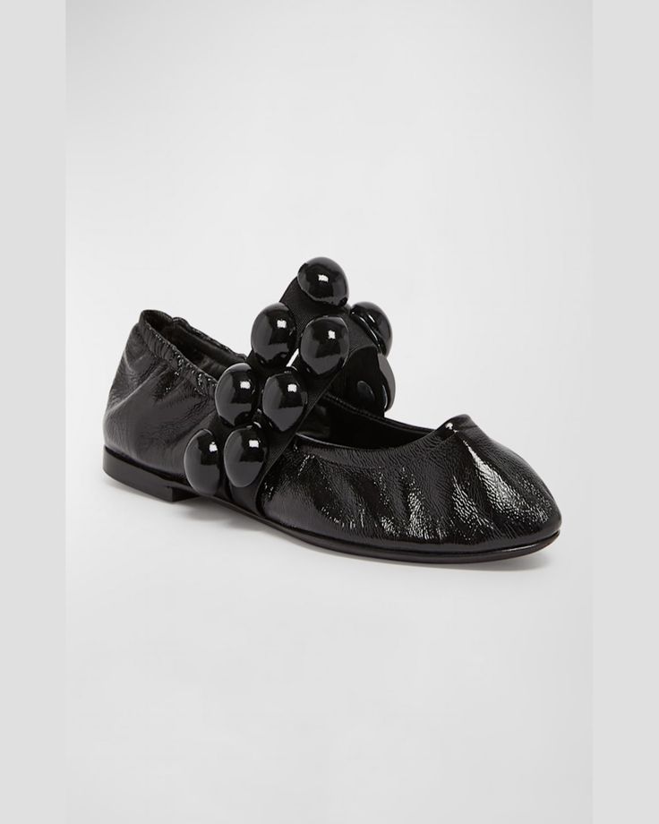 Find ALAÏA Bubble Strap Leather Ballerina Flats on Editorialist. ALAÏA soft leather ballerina flats embellished with bombé studs. Round toe. Elasted midvamp band. Leather lining. Rubber outsole. Made in Italy. Ballerina Flats, Soft Leather, Leather Straps, In Italy, Bubbles, Italy, Band, Leather