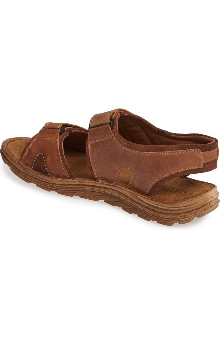 Josef Seibel Raul Strap Sandal (Men) | Nordstrom Brown Leather Footbed Sport Sandals With Open Toe, Brown Leather Outdoor Sandals, Brown Open Toe Sport Sandals With Leather Footbed, Rugged Outdoor Sandals With Leather Footbed, Leather Sandals With Cushioned Footbed For Outdoor, Leather Sandals For Everyday Use, Comfortable Leather Sandals With Ortholite Insole, Outdoor Leather Sandals With Cushioned Footbed, Outdoor Leather Sport Sandals With Leather Footbed