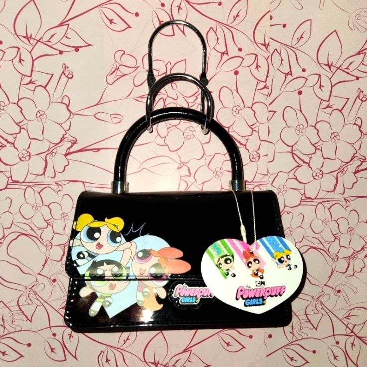 New With Tags Black Glossy Crossbody Purse 7.5w 4.5h Cartoon Network Primark Adjustable Strap Cute Black Shoulder Bag With Detachable Strap, Cute Black Shoulder Bag For Party, Power Puff Girls Bubbles, Rocko's Modern Life, The Powerpuff Girls, The Powerpuff, Puff Girl, Purse Crossbody, Girls Black