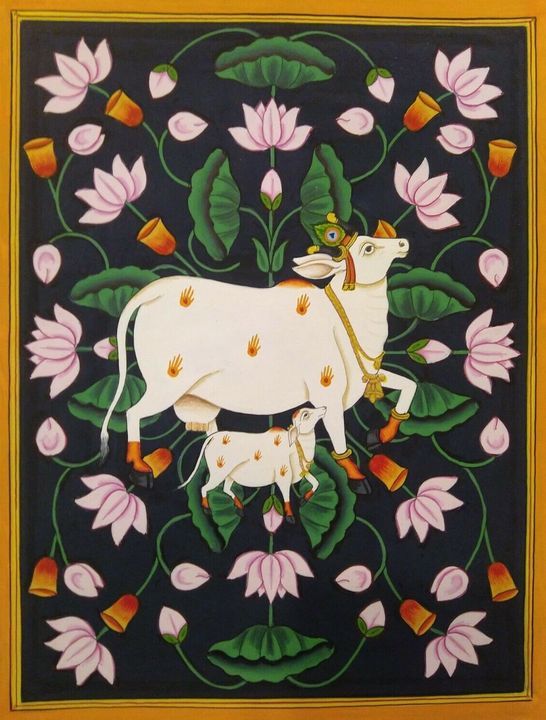 an animal and its baby are depicted in this painting