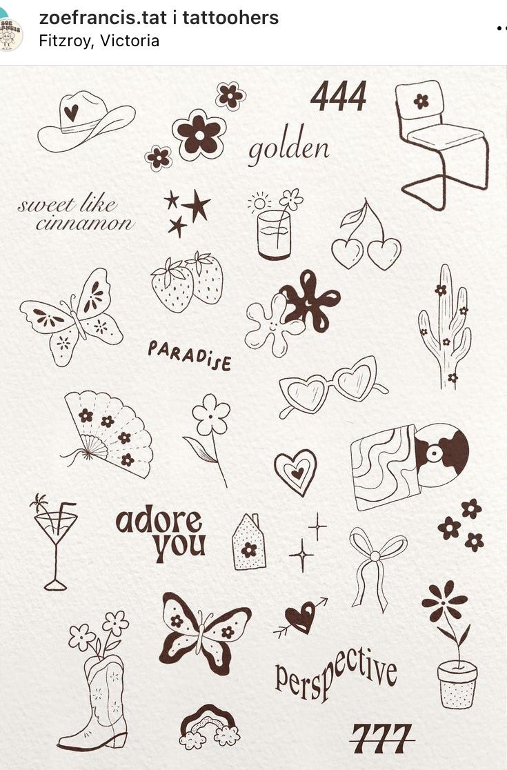 some tattoos that are on top of a piece of paper with the words, flowers and hearts