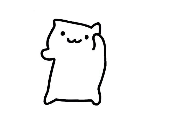 a black and white drawing of a cat with its arms in the air, on a white background