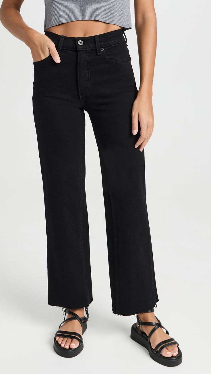 Mid-rise Black Jeans With Button Zip Fly, Black Mid-rise Jeans With Button Zip Fly, Versatile Full Length Jeans For Fall, Versatile Flare Jeans With Straight Leg, High Rise Jeans For Workwear, High-rise Jeans For Workwear, Classic Cropped Cotton Jeans For Work, Fitted Jeans With Seam Detailing For Work, Black Stretch Flare Jeans Classic Style