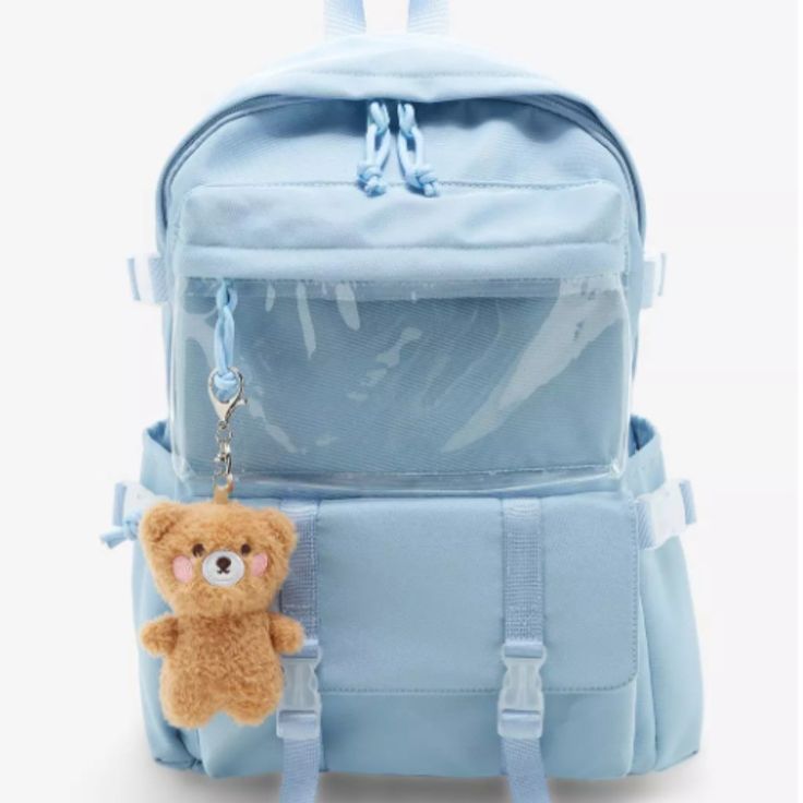 Authentic Brand New With Tag Unused. Ship With Care,Photos Taken From Actual Item. Note: Brand New. Lua Pastel Blue Bear Plush Backpack Keep Your School Bag Simple And Cute With This Pastel Blue Backpack! It Comes With A Plush Bear Key Chain, And A Clear Front Zipper Pocket. Below Is A Pocket With A Hidden Zipper And Transparent Buckle Straps For Secuity. There Are Side Pockets With Adjustable Buckle Straps For Tightening. Interior Comes With A Laptop Sleeve And More Drop Pockets. 11" X 4 1/2" X Casual Blue Student Backpack, Blue Rectangular Backpack For Students, Blue Nylon School Bag, Trendy Blue Rectangular Backpack, Trendy Blue Student Backpack, Blue Backpack Shoulder Bag For School, Blue Backpack For Students, Blue Nylon Bag For Back To School, Blue Nylon Backpack For Back To School