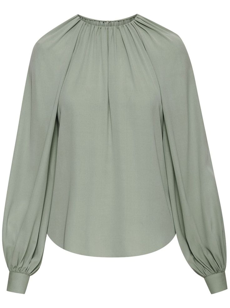 Oscar De La Renta embellished-collar Georgette Blouse - Farfetch Spring Bishop Sleeve Blouse With Button Cuffs, Chic Bishop Sleeve Top With Smocked Cuffs, Chic Top With Smocked Cuffs And Bishop Sleeves, Chic Blouson Long Sleeve Top For Spring, Chic Tops With Smocked Cuffs And Bishop Sleeves, Chic Tops With Bishop Sleeves And Smocked Cuffs, Chic Long Sleeve Top With Blouson Sleeves For Spring, Elegant Spring Tops With Elastic Sleeves, Chic Silk Top With Pleated Sleeves